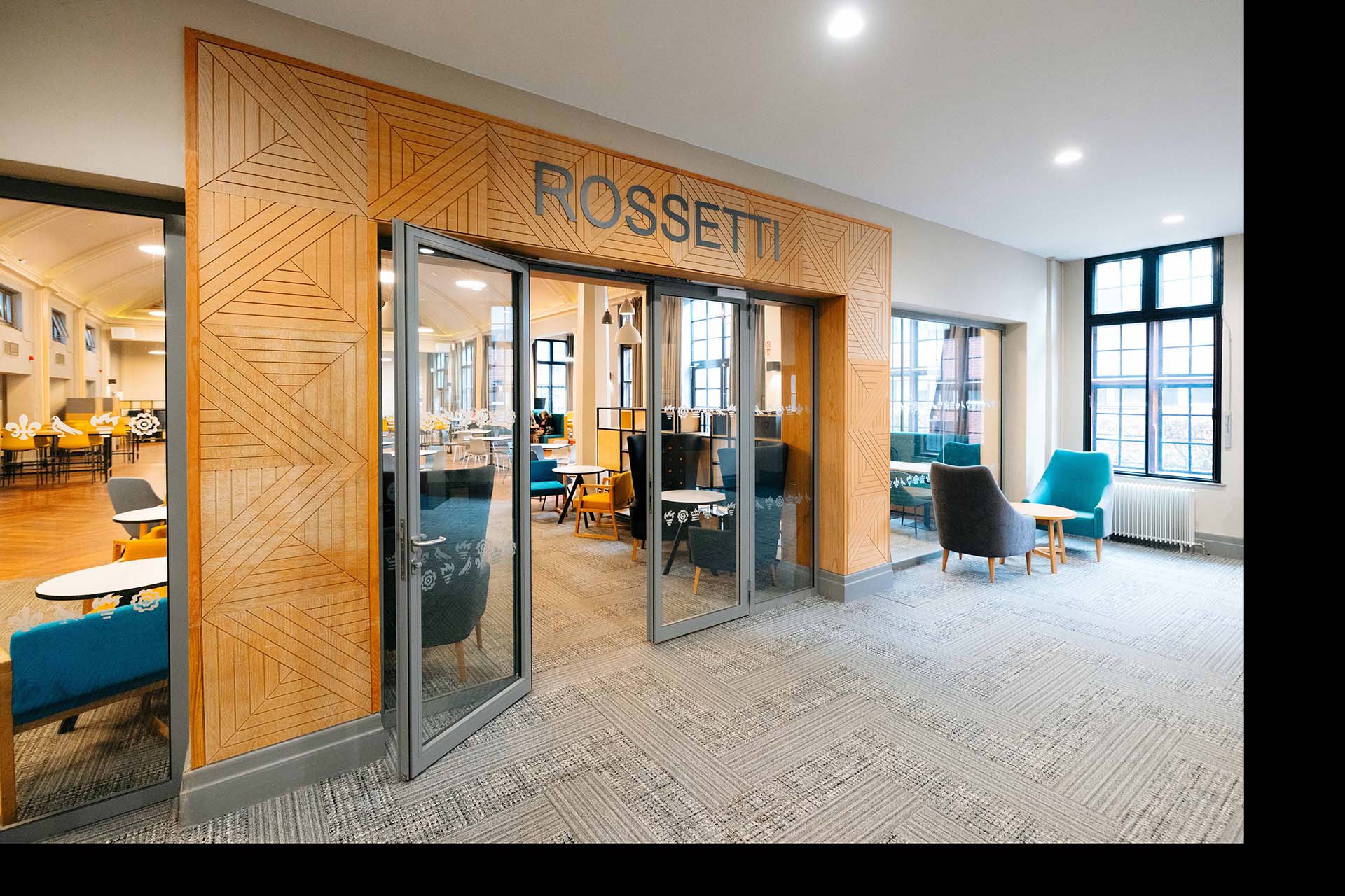 The wood-panelled entrance to the Rossetti Dining Room