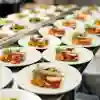 Rows of a pâté starter plated up